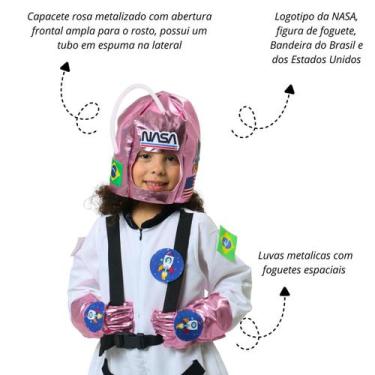 Imagem de Kit Capacete + Luvas Astronauta Infantil Rosa Metalizado Tamanho:G - Q