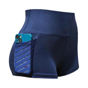 Imagem de Shorts De Yoga Femininos De Cintura Alta Com Bolso Lateral Elástico Pa