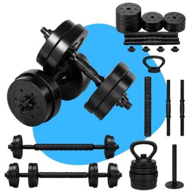 Imagem de Kit Halteres 6 em 1 15kg Verittas Musculação Barra Anilhas Ajustáveis 