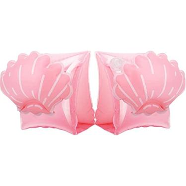 Imagem de Mangas flutuantes infláveis para natação para crianças, braçadeiras flutuantes de desenho animado, luvas flutuantes de asas de água, piscina, esportes aquáticos, treinamento de natação (concha rosa)