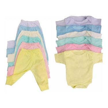 Imagem de Kit Roupa Bebê 6 Pçs Body Manga Curta e Mijão Menino Menina