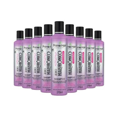 Imagem de Shampoo Prime Hair Hidratação com Ácido Hialurônico Fios Danificados Pós Química 270ml (Kit com 9)