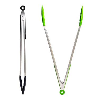 Imagem de UPTALY Pinças de grelha extra longas de 45 cm (1 peça preta, 1 peça verde esmeralda), pinças de churrasco de aço inoxidável com cabo longo, pegador de comida de tamanho grande, pegador de carne engrossado, pegador de servir estendido