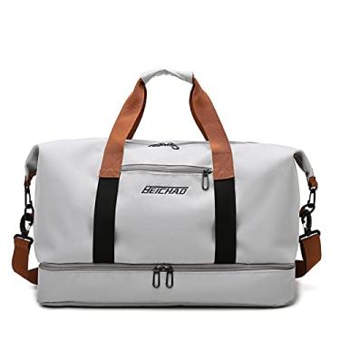 Imagem de Bolsa de viagem portátil bolsa de bagagem de viagem de curta distância de grande capacidade leve separação seca e molhada bolsa de fitness esportiva (Cinza claro)