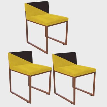 Imagem de Kit 03 Cadeira Office Lee Duo Sala de Jantar Industrial Ferro Bronze Sintético Amarelo e Marrom - Ahazzo Móveis