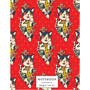 Imagem de Notebook magic lover: Cats on red cover and Dot Graph Line Sketch pages, Extra large (8.5 x 11) inches, 110 pages, White paper, Sketch, Draw and Paint