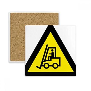 Imagem de Símbolo de aviso empilhadeira amarelo preto triângulo tapete porta-copos caneca suporte subplaca pedra isolante