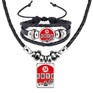 Imagem de Conjunto de joias de couro com emblema de festa comunista chinesa de pinheiro