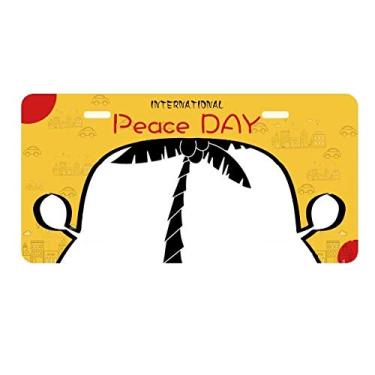 Imagem de DIYthinker Plant Coconut Tree Placa de licença com contorno preto Etiqueta Decoração de carro Dia da Paz