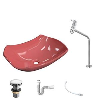 Imagem de Kit Cuba L42 C/Torneira Link 1062 Metal + Válvula Click 1 1/2'' (4,0cm) + Sifão Pvc + Flexível Rosa