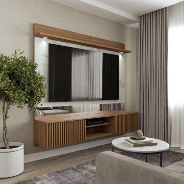 Imagem de Painel para TV até 65 Polegadas Ripado com Marmorizado 3D e LED Azaléia CabeCasa MadeiraMadeira Noce Milano/Calacatta