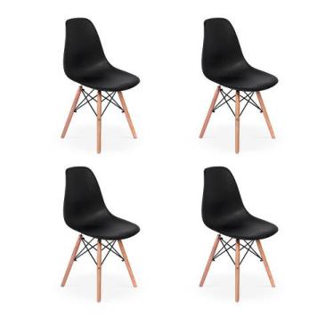 Imagem de Conjunto 4 Cadeiras Charles Eames Eiffel Wood Base Madeira - Preta - I