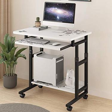 Imagem de Mesa de mesa de computador de 2 camadas com bandeja de teclado, mesa de computador portátil para dormitório de escritório doméstico, mesa de trabalho ajustável de cabeceira, mesa de trabalho branca