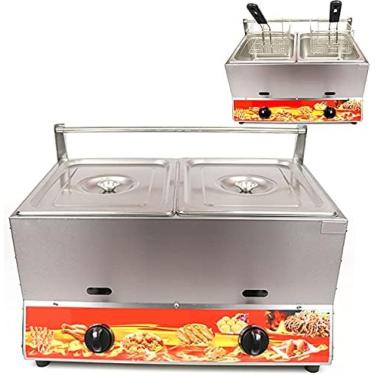 Imagem de Fritadeira A Gás Comercial Profissional, Fritadeira Dupla De Grande Capacidade De 22L, Poder De Fogo Ajustável, Com Cestos E Tampa, Aço Inoxidável 304 De Qualidade Alimentar, Para Uso Doméstico E