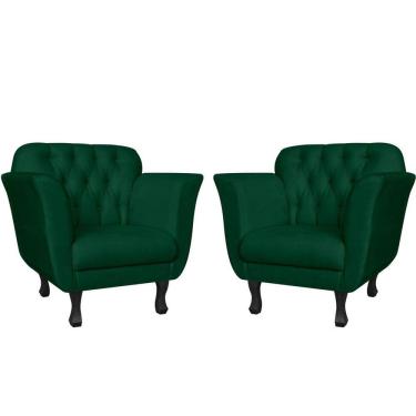 Imagem de Kit 2 Poltronas Decorativa Dália Suede Verde Pés Madeira Mz Decor