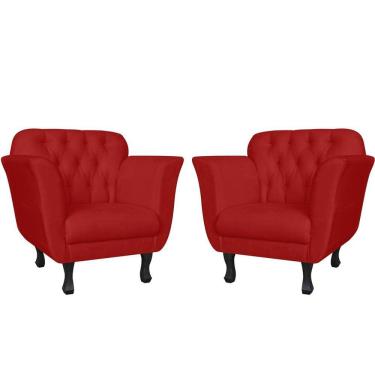 Imagem de Kit 2 Poltronas Decorativa Dália Suede Vermelho Pés Madeira Mz Decor