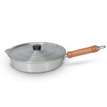 Imagem de Frigideira Fundida Alumínio Batido Grosso Com Tampa 26cm - Polida