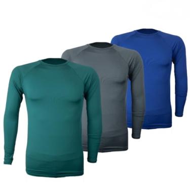 Imagem de 3 Unidades Camiseta Térmica Segunda Pele Proteção Solar UV50+ Unissex fitness Snugg (M, Azul-Verde-Cinza)