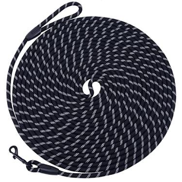 Imagem de Coleira longa para cães para treinamento, corda de nylon refletiva de 4,5 m com gancho giratório - guia de agilidade para cães grandes e pequenos médios fora de caminhada - preta