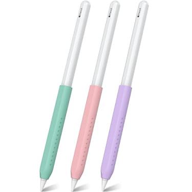 Imagem de NIUTRENDZ Pacote com 3 empunhadura de silicone para Apple Pencil 2ª geração e Apple Pencil (USB-C) Capa protetora com design ergonômico (verde menta + rosa + roxo)
