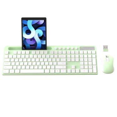 Imagem de Combo de teclado e mouse sem fio, teclado de computador sem fio ergonômico MARVO 2.4G com suporte para tablet e celular, mouse silencioso com 6 botões, compatível com MacBook, Windows (verde)
