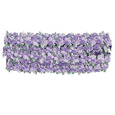 Imagem de Tvoip Fitas de acabamento de renda bordadas com flores de 5 metros, acabamento em tecido, faça você mesmo, materiais artesanais, acessórios de roupas, decoração de casa (roxo)