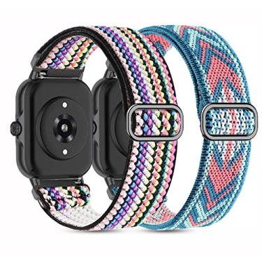 Imagem de Kollody Pacote com 2 pulseiras de relógio de nylon elástico compatíveis com Amazfit Active 2/Active, pulseiras de substituição elásticas macias de 20 mm para Amazfit Bip 3 Pro/3/U Pro/GTR mini/GTS 4/3
