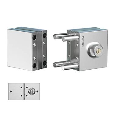 Imagem de Fechadura de porta de vidro adequada para porta de vidro de 10 mm a 12 mm, segurança antifurto de aço inoxidável, fechadura de porta de vidro deslizante com 3 chaves, trava de porta deslizante sem