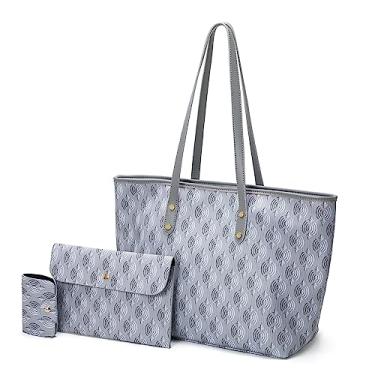 Imagem de DFU Bolsas de ombro femininas bolsas de mão moda carteira xadrez bolsa de ombro alça superior bolsa bolsa bolsa conjunto de 3 peças, Cinza