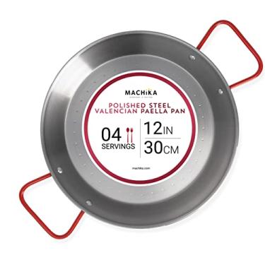 Imagem de Machika Frigideira tradicional de aço carbono, panela de paella espanhola genuína com superfície ondulada, forma versátil de aço carbono para pratos de arroz globais, 30,5 cm/4 porções