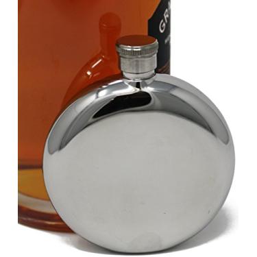 Imagem de Garrafa de bebida alcoólica discreta de bolso redondo de 142 g (brilhante) feita de aço inoxidável 304 (18/8) de grau alimentício