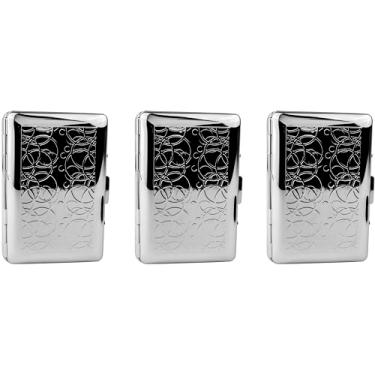 Imagem de Stephanie Imports Conjunto de 3 porta-cartões de crédito cromados com divisórias sanfonadas, Prata, Estampa vitoriana