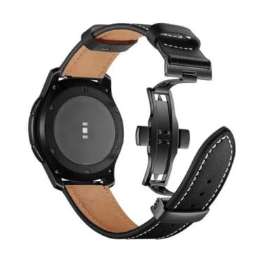 Imagem de Pulseira 22mm Couro Fecho Borboleta Preto LTIMPORTS, compativel com Galaxy Watch 3 45mm - Galaxy Watch 46mm Sm-R800 - Gear S3 Frontier - Gtr 2/3/4 (Preto)