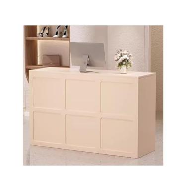 Imagem de Reception Desk With Counter Balcão de varejo para recepção com gaveta com chave para escritório, salão de beleza, lobby(Apricot,47.2x17.7x35.4in)