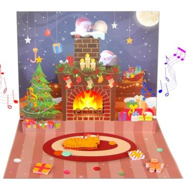 Imagem de MZD8391 Cartões de Natal atualizados com projeção de Papai Noel, cartões de pop-up 3D com música e luzes, reprodução de música, desejamos a você um feliz Natal para o feriado de Natal