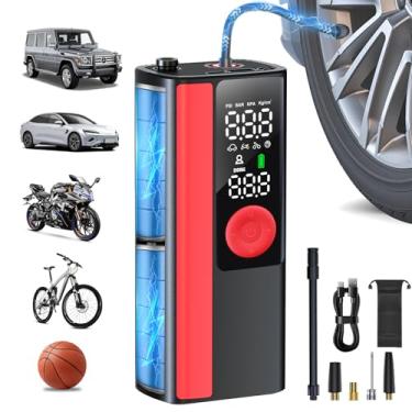 Imagem de Compressor de ar portátil para inflador de pneu - 2 * bomba de ar de 2000 mAh e 150PSI para pneus de carro com medidor de pressão e luz LED, inflador de pneu elétrico portátil 4x mais rápido para