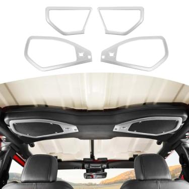 Imagem de JOSHELA Capa de acabamento para alto-falante de teto 2024 Jeep JL A Pillar Top Apto para Jeep Wrangler JL JLU Gladiator JT 2024 Up Silver Acessórios interiores 4 peças
