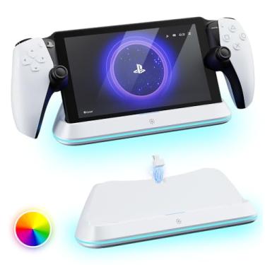 Imagem de LANCUBE Suporte de carregamento para PS Portal Remote Player, base de carregamento para PlayStation Portal, PS Portal Station com 7 modos de luz RGB e cabo tipo C, branco