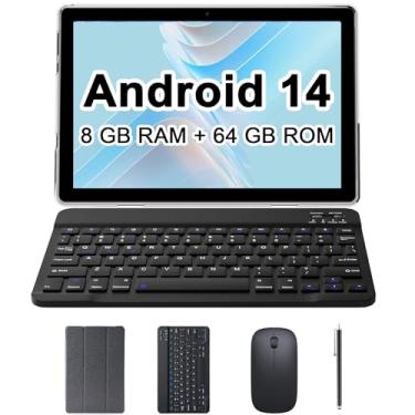 Imagem de RUIQIAI Tablet Android 14, tablet 2 em 1 de 10,1 polegadas com processador Octa-core, 8 GB de RAM + 64 GB + expansão de 1 TB, bateria de longa duração, WiFi 2,4 G/5G, BT, câmera dupla, certificado
