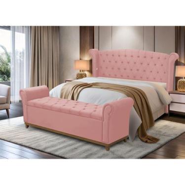 Imagem de Kit Baú e Cabeceira Estofada Madeira Cama Box Grécia Queen - D'Julia, 