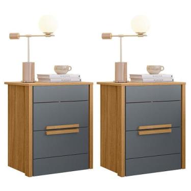 Imagem de Kit 2 Mesas de Cabeceira Dhara 2 Gavetas - Moval, Freijó/Cinza