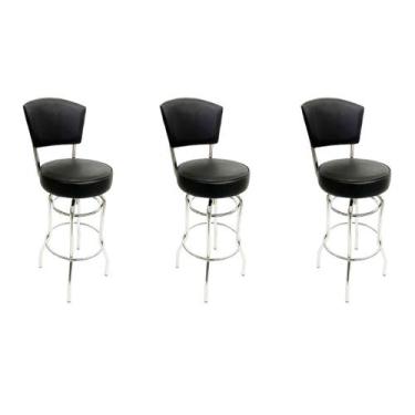 Imagem de Kit 3 Banquetas Bar cromada Bancada Média Altura 65cm Giratória Encost
