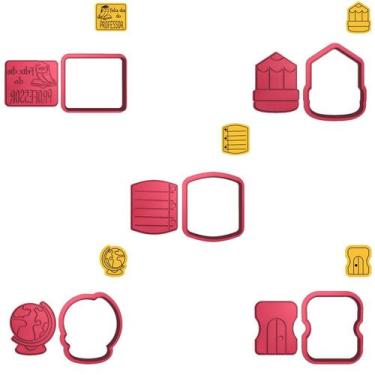 Imagem de Kit 5 Cortadores Coruja ABC Lápis Fichário Mapa Mundi - DOCE IMPRESSO,