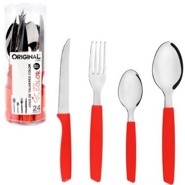 Imagem de Kit Jogo De Garfo Faca Colheres Sobremesas Inox Com 24 Peças - ORIGINA