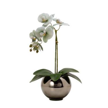 Imagem de Arranjo Orquídea Artificial Silicone Com Vaso Vidro Ônix Espelhado - F
