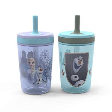 Imagem de Zak Designs Conjunto de copos Kelso Disney Frozen II Filme, tampa rosqueável à prova de vazamento com canudo, feito de plástico durável e silicone, pacote perfeito para crianças (Frozen 2 Olaf, 425 g, livre de BPA, conjunto com 2 peças)
