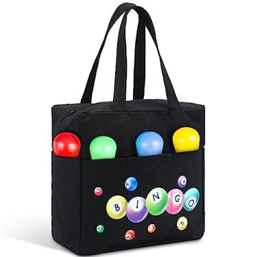 Imagem de Windyun Sacolas de bingo grandes com 10 bolsos para Daubers Dabbers Dobbers Dotters Dotters Bolsa Tote Bag Bingo Game Stuff Acessórios Suprimentos Presente para Mulheres Adultos Idosos Natal 24 x 24 x