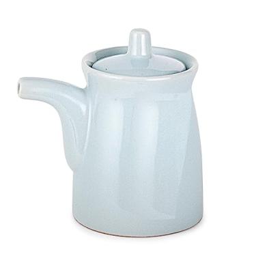 Imagem de Happy Sales Dispensador de óleo de cerâmica de cerâmica estilo japonês Dispensador de vinagre Ponzu Shoyu Dispensador de molho de soja com tampa, 177 ml (azul claro)