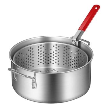 Imagem de VIVOHOME Frigideira de peixe de alumínio 10L com cesta de 6,7L, fritadeira com alça de fácil aderência para cozinhar asas de frango, frutos do mar, batatas fritas