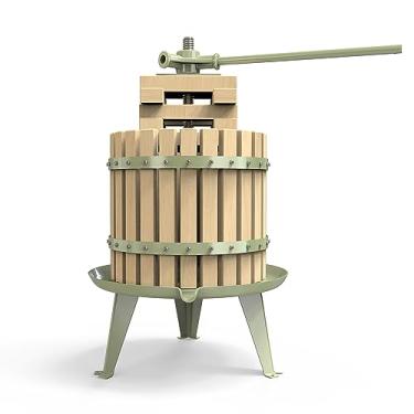 Imagem de Espremedor de vinho de frutas – 100% natural/saudável triturador de maçã e uva manual para cozinha, cesta de madeira maciça com blocos prensa para fazer vinho de sidra (certificado LFGB, serviço pesado) (3,2 galões, verde)